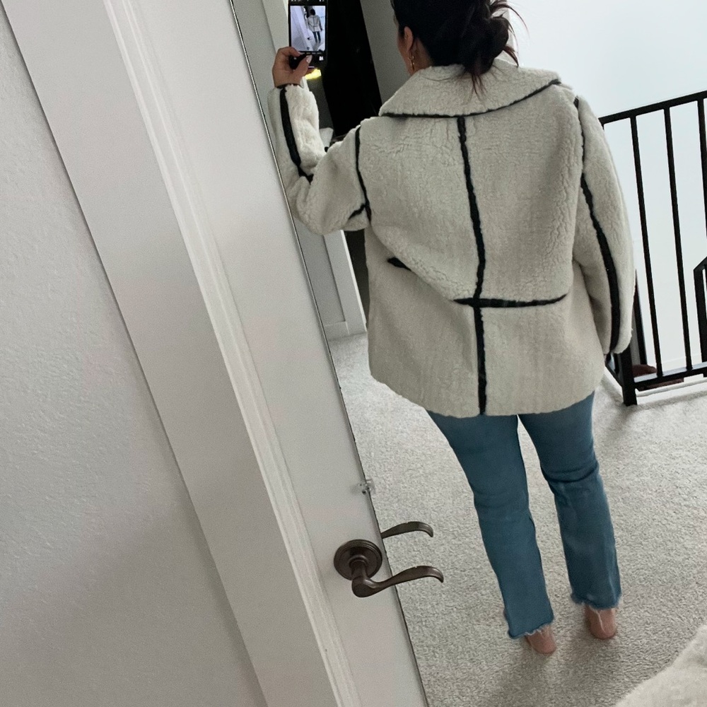 White Teddy Jacket with Oversized Fit and Notched Collar - Picture 2 of 2
